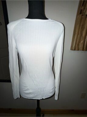 Ted Baker Women's White Ribbed Long-Sleeve Top, Size 12